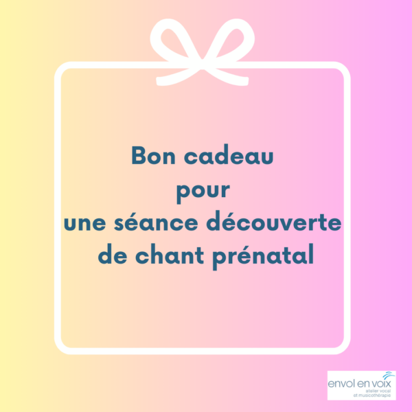 Vignette rose orangée avec logo Envol en Voix et inscription Bon cadeau pour une séance découverte de chant prénatal